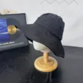 Detailed view of a black wide brim sun hat, Japanese style linen sunshade fisherman hat. - M (56-58cm) / Black
