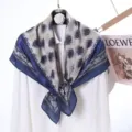 Detailed view of the elegant women velvet square scarf featuring double-sided print. - Style 12