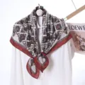 Elegant 90cm velvet square scarf with double-sided floral print for women and chic styling. - Style 23