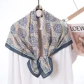 Exquisite vintage printed square scarf detail, elegant blue and white pattern silk velvet fabric. - Style 7