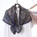 Vintage paisley print square scarf for women, elegant silk velvet neckerchief wrap stylish. - Style 15