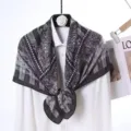 Black and white printed velvet large square scarf detail showing exquisite pattern and texture. - Style 18