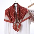 Elegant red silk velvet scarf with polka dots and classic floral print for women fashion styling. - Style 34
