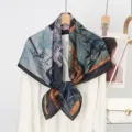 Luxury velvet square scarf with artistic print, elegant women shawl and versatile accessory. - Style 19
