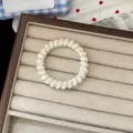 Sweet floral jelly telephone wire hair tie, cute elastic ponytail hair rope for daily styling - Beige White Floral Telephone Wire