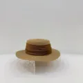 Chapeau de paille plat style français ruban marron femme été extérieur protection solaire. - M (56-58cm) / Kaki