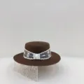 Sombrero de paja marrón estilo francés con cinta de encaje blanco, vacaciones de verano. - M (56-58cm) / Sombrero de Paja de Encaje - Marrón