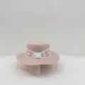 Sombrero de paja plano de encaje francés mujer verano playa vacaciones protección solar - M (56-58cm) / Sombrero de paja de encaje - Rosa