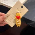 Cute yellow cartoon hair clip with red bow, sweet girl style funny bangs duckbill hair accessory - Cookie Man Hair Clip / Brown