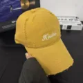 Distressed yellow baseball cap for women and men, stylish cotton soft top hat with wide brim. - L (58-60cm) / Yellow