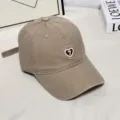 Gorra de béisbol retro americana con bordado de corazón sombrero de sol de algodón ajustable - M (56-58cm) / Caqui