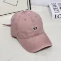 Gorra de béisbol de algodón lavado rosa con bordado de corazón 7 para sol exterior. - M (56-58cm) / Rosa