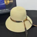 Sombrero de paja de verano para mujer con cinta floral y cuentas de madera para playa viaje. - M (56-58cm) / Estilo Cinta / Beige