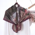 Vintage printed silk velvet square scarf, stylish double-sided floral neckerchief for women. - Style 5