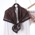 Elegant 90cm silk velvet square scarf with herringbone pattern, versatile women shawl. - Style 25