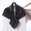 Elegant velvet square scarf featuring botanical floral print, soft and warm luxury shawl. - Style 29