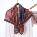Retro geometric printed velvet square scarf, vintage multi-color stylish fashion shawl. - Style 31