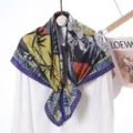 Luxury floral print silk velvet square scarf elegant women shawl wrap vintage fashion neckerchief - Style 32
