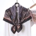 Elegant women's square scarf with vintage paisley and geometric print for daily styling. - Style 33