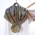 Stylish 90cm velvet square scarf with double-sided floral print and herringbone texture. - Style 35