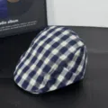 British vintage plaid flat cap detail, navy blue breathable ivy beret for women summer. - M (56-58cm) / Navy Blue