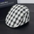 British retro plaid flat cap for women, breathable thin beret hat for spring and summer. - M (56-58cm) / Black