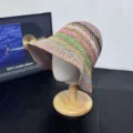 Handgemachte bunte Häkelstroh-Fischerhut, Crayon-Farbblock-Sonnenhut für Frühling und Sommer Strand. - M (56-58cm) / Khaki