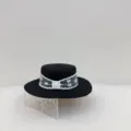 Sombrero de paja negro estilo francés con cinta de encaje blanco y flores para mujeres. - M (56-58cm) / Sombrero de Paja de Encaje - Negro