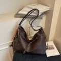 Korean style retro large capacity brown shoulder hobo bag for women casual versatile tote bag. - Coffee With Charm