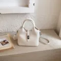 Bolso cubo de cuero blanco estilo coreano bolso de mano, elegante bolso cruzado de hombro mujer. - Sin colgante / Blanco