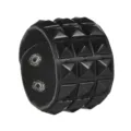 Black PU leather wide cuff bracelet with three rows of pyramid studs, punk rock detail. - Black