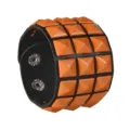 Punk style black PU leather wide bracelet with three rows of orange pyramid studs for men - Orange