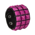Punk style three-row pyramid stud wide PU leather bracelet fashion men women wristband jewelry - Pink