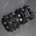 Punk rivet leather bracelet set 3 pieces black wide wristband cool style men women - Single Row / White Veined Black and Black