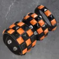 Punk style 3-piece set leather bracelet with black and orange square pyramid studs for edgy look - Single Row / Black and Orange