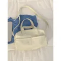 Bolso de hombro cruzado de cuero suave estilo coreano de gran capacidad para mujeres - Sin colgante / Blanco