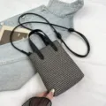 Pequeño bolso bandolera tejido, bolso negro y blanco, mini bolso elegante para mujeres. - Sin colgante / Negro