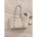 Bolso de mano shopper de cuero PU blanco para mujer, bolso de hombro minimalista grande diario. - Sin colgante / Blanco