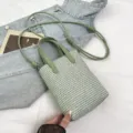 Mini bolso de mano trenzado verde asa de cuero PU pequeno bolso cruzado telefono para mujer - Sin colgante / Verde