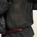 French vintage braided belt for women with small gold buckle, versatile leather accessory. - 110cm / Burgundy