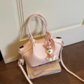 Chic sac à main en cuir PU rose élégant cabas sac bandoulière avec charmant pendentif chien. - Rose avec Pendentif Ours