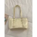 Bolso de hombro amarillo mantequilla para mujer, elegante bolso tote de piel PU para uso diario. - Sin colgante / Amarillo