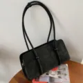 Bolso de hombro negro texturizado para mujer, elegante bolso estilo bolo minimalista y moderno. - Sin colgante / Negro