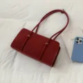 Bolso de hombro de cuero rojo bolso baguette simple elegante bolso de mano para mujer diario - Sin colgante / Rojo