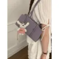 Stylish purple underarm shoulder bag for women, minimalist daily handbag with cute bunny. - With Pendant / Purple
