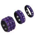 Purple punk leather bracelet set with square metal studs, multi-row gothic cuff for daily wear. - Single Row / Purple