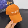 Orange cotton embroidered baseball cap with letter design, stylish casual sun hat. - M (56-58cm) / Orange