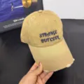 Gorra de béisbol de color beige desgastada con bordado inglés, sombrero de sol casual para mujer. - M (56-58cm) / Caqui