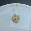Gold micro-pave rhinestone double heart pendant necklace, elegant chic clavicle jewelry. - Style A