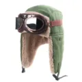 Chapeau bomber d'hiver rétro avec lunettes d'aviateur, bonnet doublé polaire. - Taille unique / Chapeau Vert Avec Lunettes Argentées Bronze